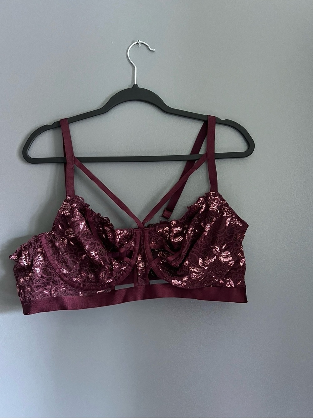 torrid Wine Lace Sequin Bralette with Strappy Back